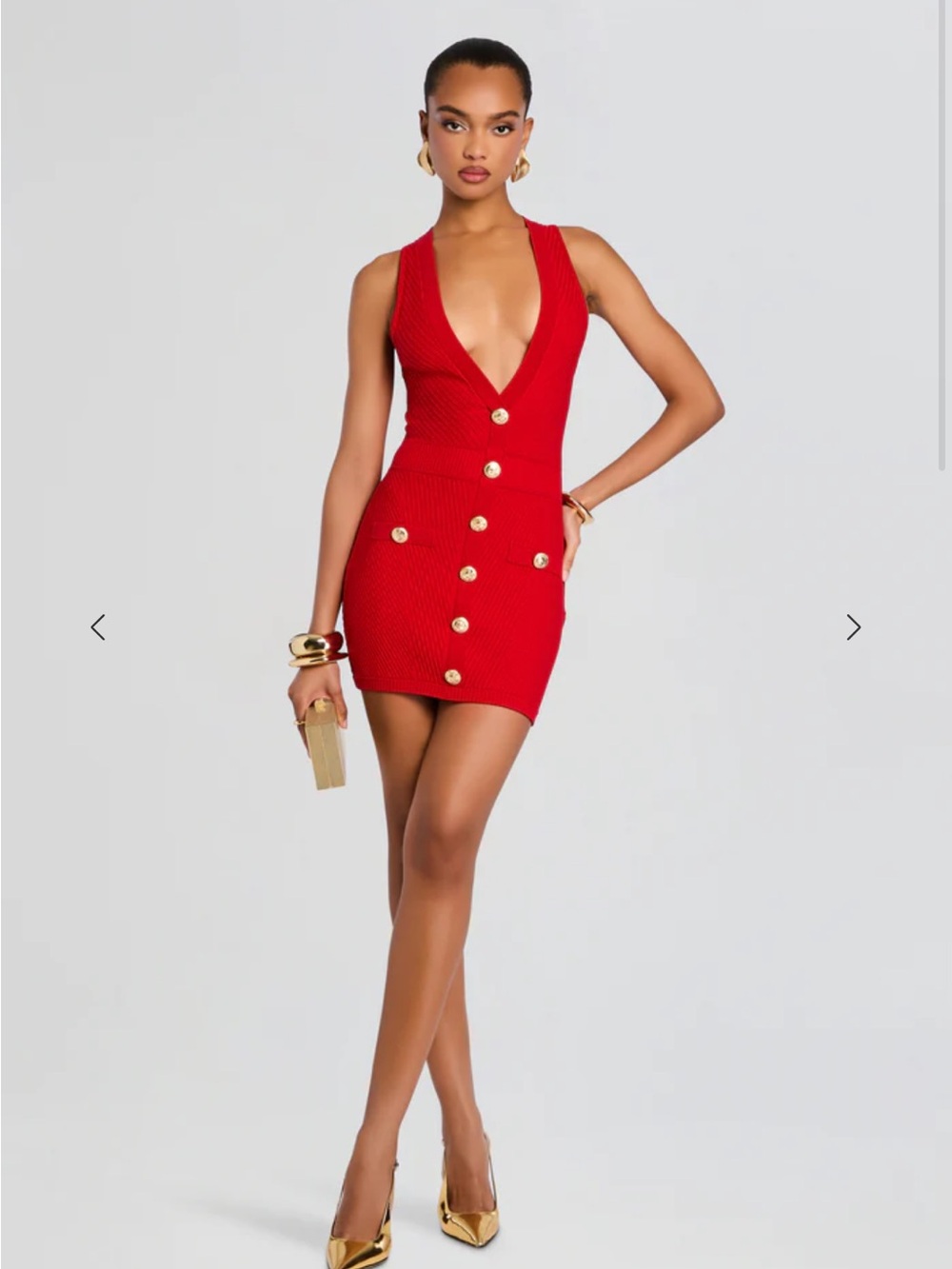 Retrofete Ellison Rib Knit Mini Dress - Metallic Fiery Red Small $348 - Picture 2 of 8